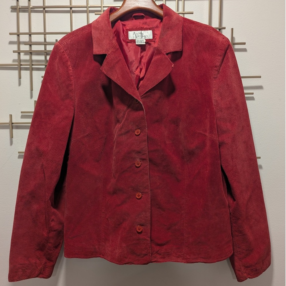 VTG Andrea Viccaro Red Suede Leather Blazer‎ Jacket Women's Sz XL Button Front